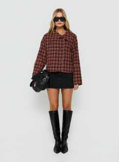 Navie Funnel Neck Jacket Red Check