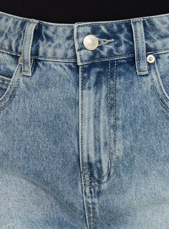 Tropicana Raw Hem Denim Shorts Light Vintage Blue