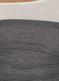 Norra Layered Off Shoulder Long Sleeve Top Grey / White