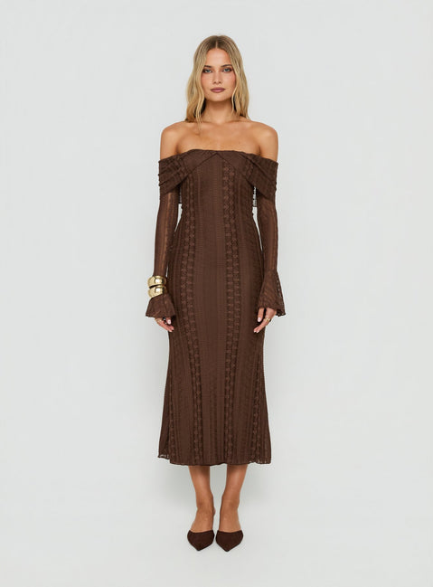 Perdita Long Sleeve Lace Maxi Dress Dark Brown