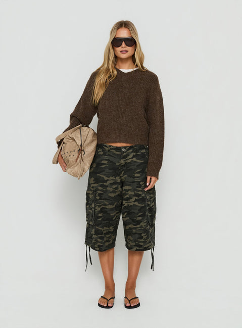 Zoelina Knit V Neck Sweater Brown