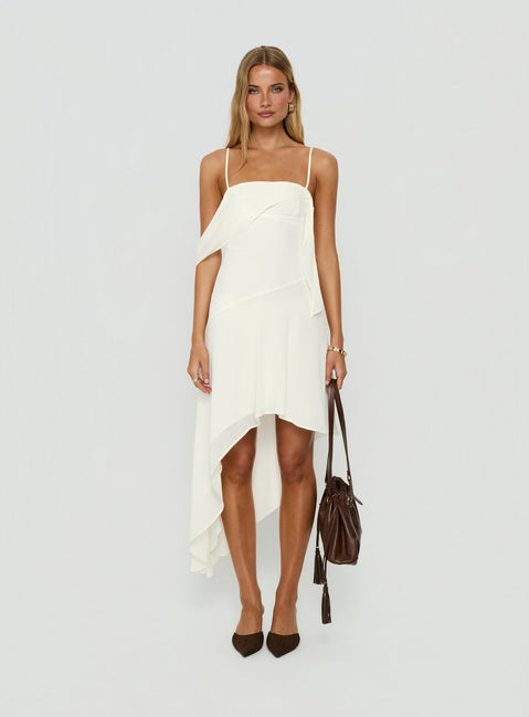 Massey Bust Draping Low Back Midi Dress Off White