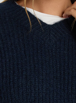Zoelina Knit V Neck Sweater Navy