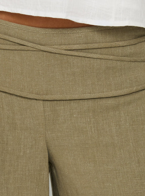 Silver Moon Linen Blend Tie Pants Olive Green Tall