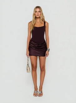 Ryana Corset Drape Mini Dress Plum