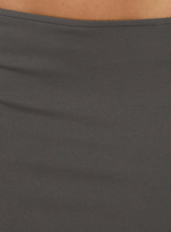 Presenting the Aviza Asymmetrical Midi Skirt Grey in womens-skirts with fitted design front view of model wearing Princess Polly