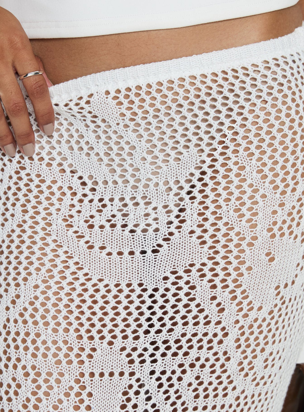 back view of model wearing Princess Polly Wisteriah Sheer Maxi Skirt White Maxi Skirts 