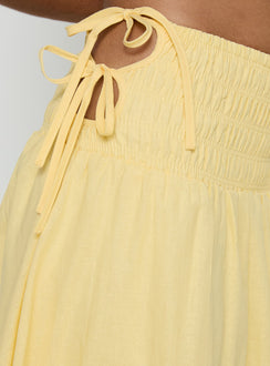product Princess Polly Vence Ruched Maxi Skirt Lemon Yellow Maxi Skirts 