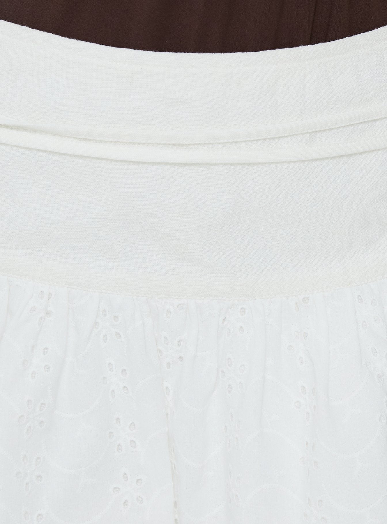 Designed with the Elisea Tie Detail Broderie Mini Skirt White in womens-skirts featuring mini length Princess Polly