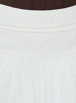 Designed with the Elisea Tie Detail Broderie Mini Skirt White in womens-skirts featuring mini length Princess Polly