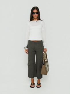 Featuring Indee Cropped Cargo Pants Charcoal in womens-regular-pants with mid-rise front view of model wearing Princess Polly