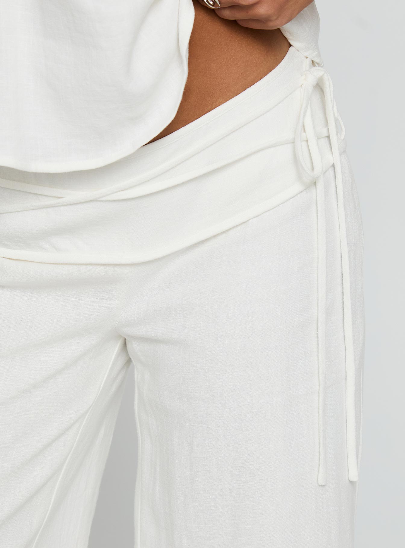 product Princess Polly Silver Moon Linen Blend Tie Pants White High Waisted Pants 