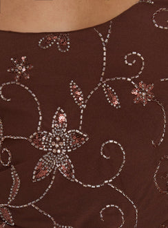 Leocadia Scoop Neck Bead Detail Top Chocolate