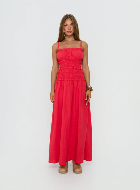 Rubiella Shirred Maxi Dress Red