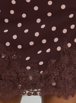 product Princess Polly Your Dreams Lace Mini Skirt Brown Polka Dot Mini Skirts Skirts 