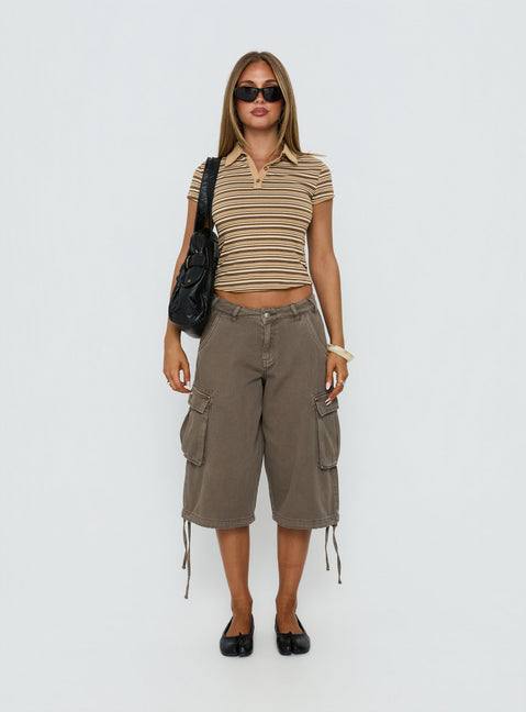 Sylvanna Collared Top Beige Stripe