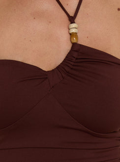 product Princess Polly Meda Bead Detail Ruched Bodysuit Brown Sleeveless 