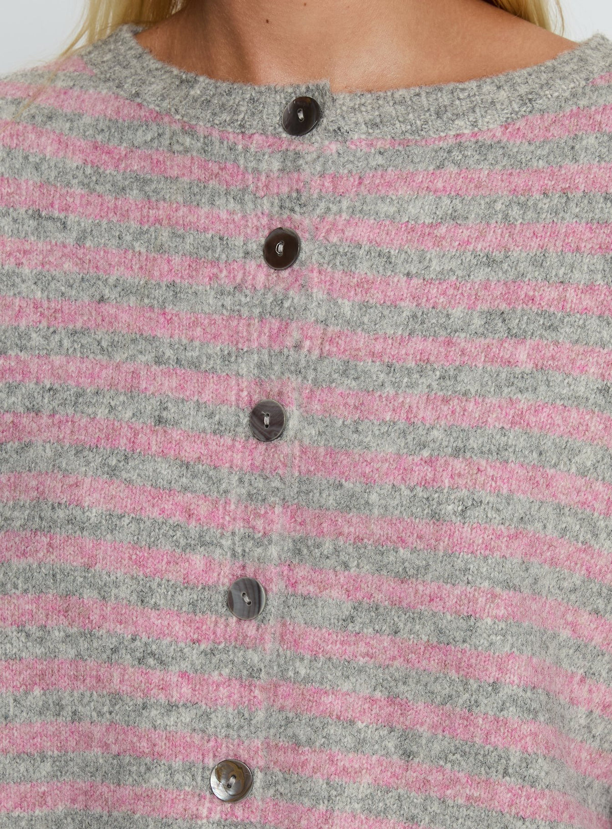 product Princess Polly Raynna Button Up Cardigan Pink / Grey Stripe Cropped Jumpers Jumpers 