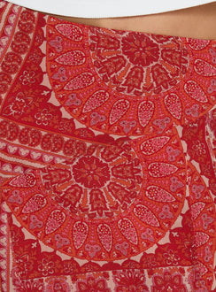 product Princess Polly Raenah Asymmetrical Midi Skirt Red Paisley 