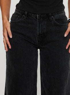front view of model wearing Princess Polly Toby Low Ultra Baggy Jean Charcoal Mid Rise 