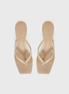 So Exclusive Faux Suede Thong Heels Tan