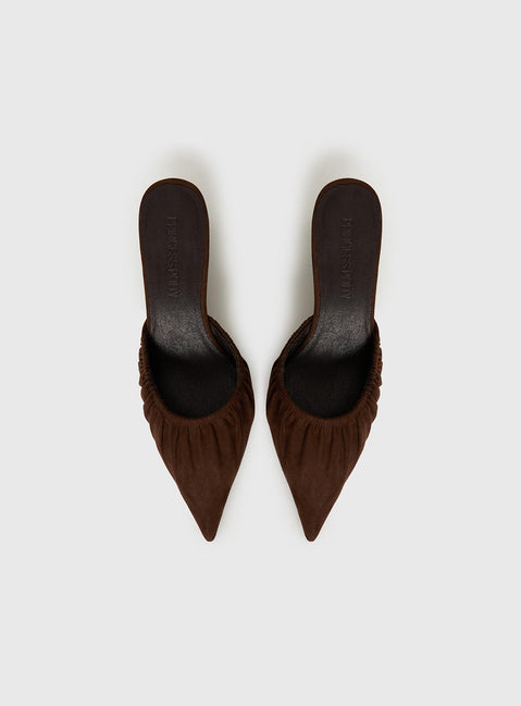 Admiration Pointed Toe Faux Suede Heels Brown
