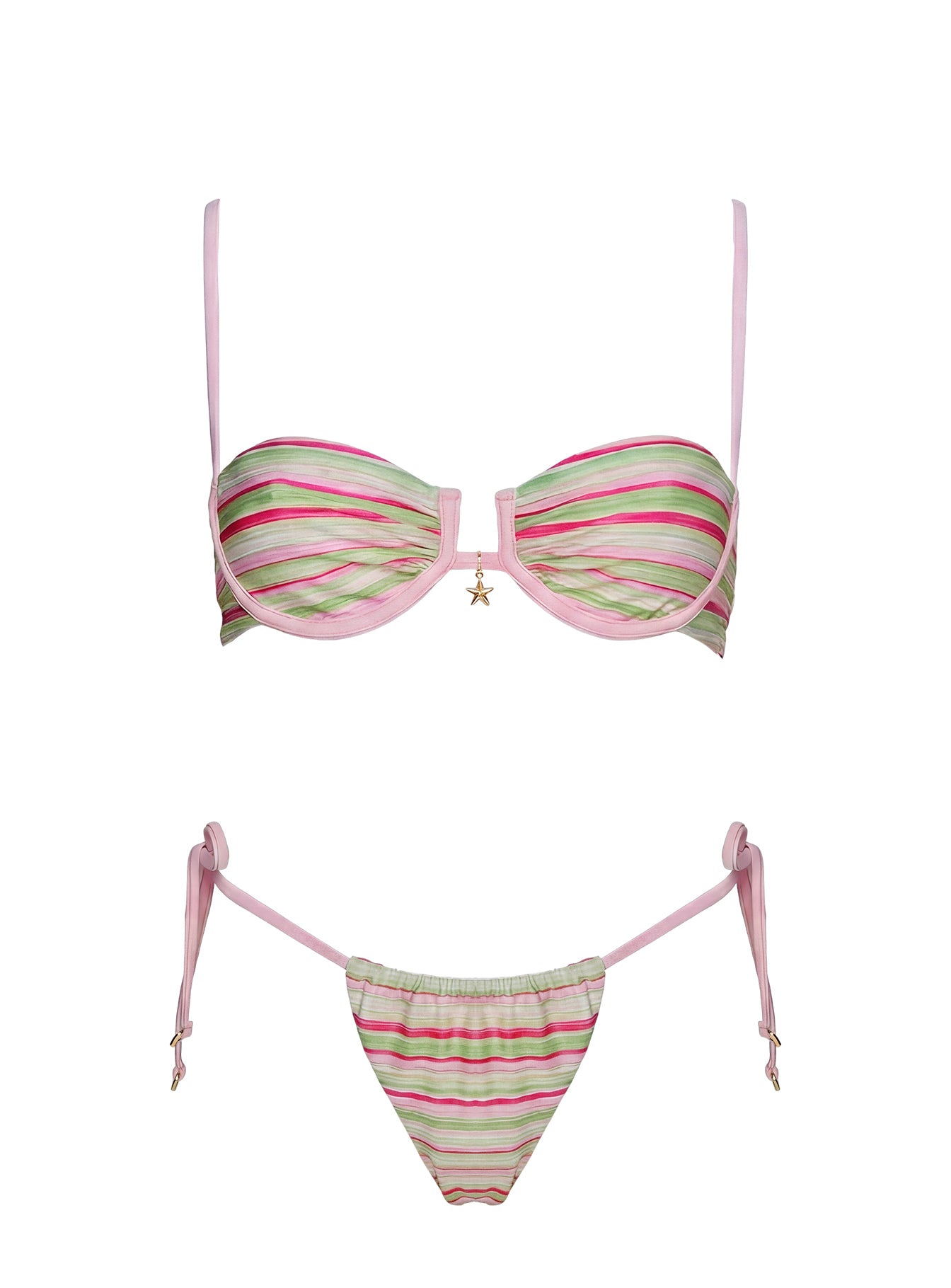 Jenner Tie Side Bikini Bottoms Green / Pink Stripe