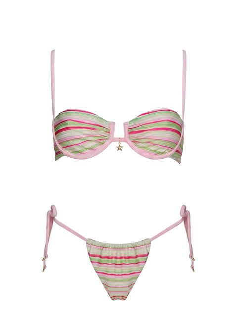 Jenner Tie Side Bikini Bottoms Green / Pink Stripe