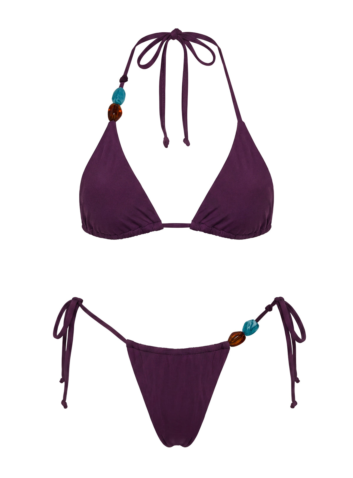 Glora Tie Side Beaded Bikini Bottoms Purple