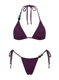 Glora Tie Side Beaded Bikini Bottoms Purple