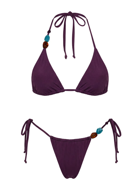 Glora Tie Side Beaded Bikini Bottoms Purple