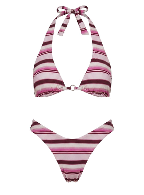 Lynea Halter Bikini Top Pink Stripe