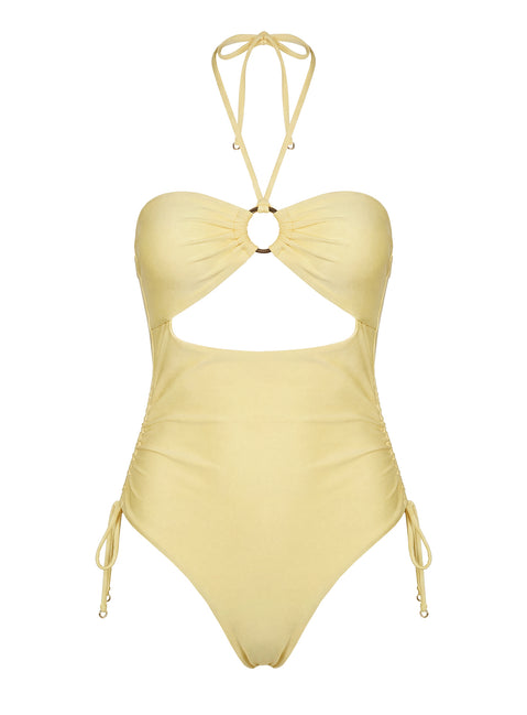 Ubelia Halter Cut Out One Piece Yellow