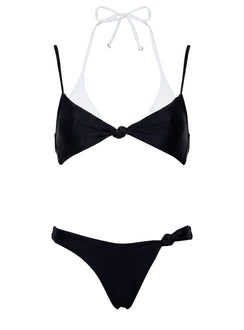 Melesa Layered Halter Bikini Top Black / White