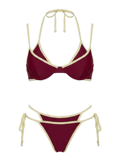 Talaika Layered Halter Bikini Top Plum / Yellow