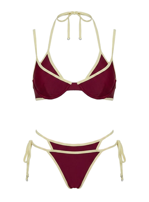 Talaika Layered Halter Bikini Top Plum / Yellow