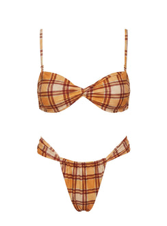Summer Season Ruched Side Bikini Bottoms Orange Check
