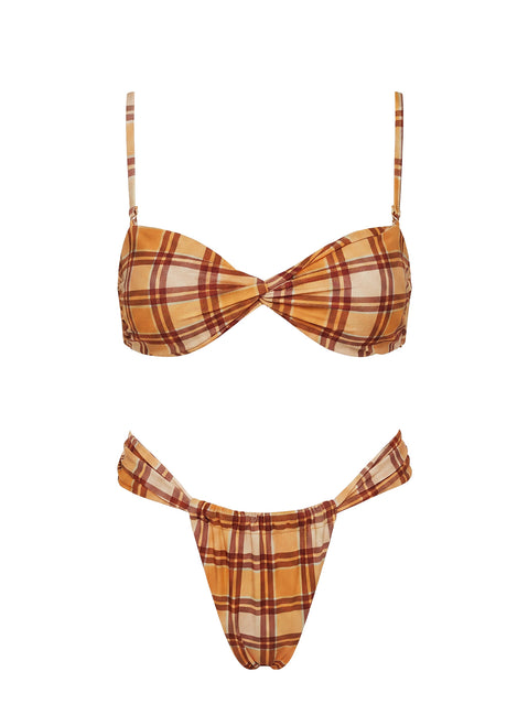 Summer Season Ruched Side Bikini Bottoms Orange Check