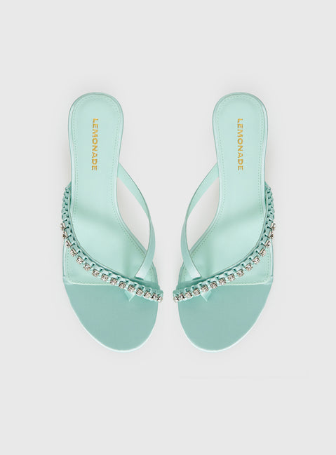 Little Italy Diamante Detail Thong Heels Aqua