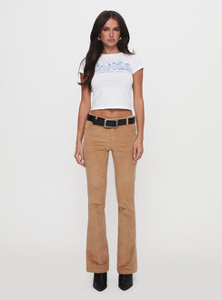 front view of model wearing Princess Polly Troubadour Low Waist Jeans Tan Pants 