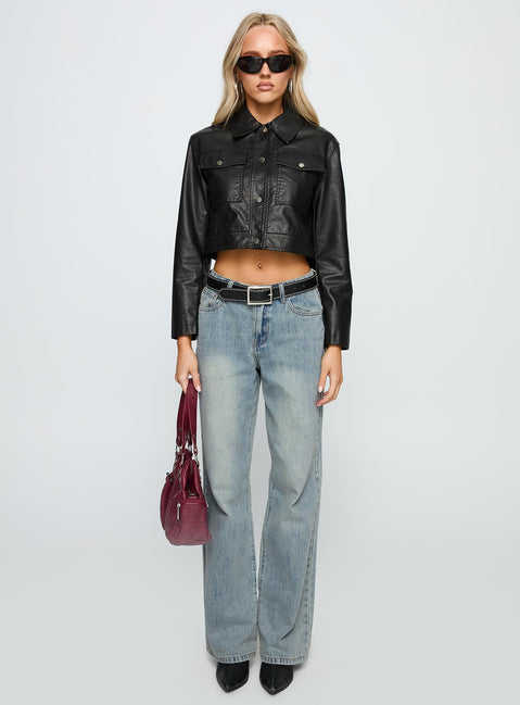 side view of model wearing Princess Polly Echo Park Jeans Vintage Wash Jean Mid Rise 