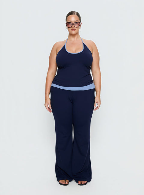 Kobee Jersey Halter Top Navy / Light Blue Curve
