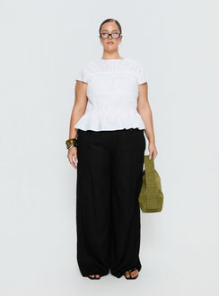 front view of model wearing Princess Polly Pedra Wide Leg Pant Black Curve Mid Rise Pants 