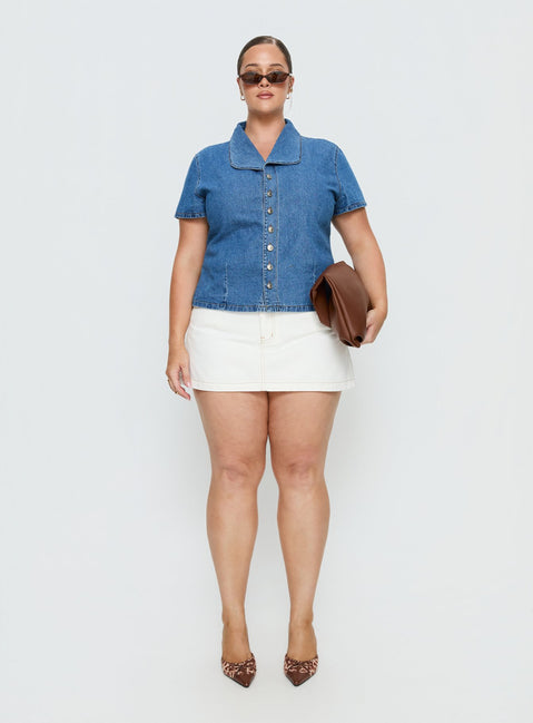 Ellix Button Up Top Blue Denim Curve