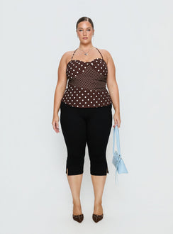 front view of model wearing Princess Polly Baseline Rib Capri Pants Black Curve Mid Rise Pants 
