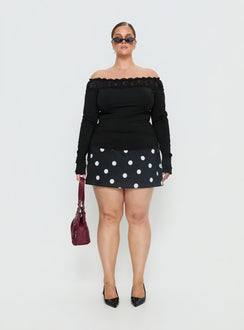 Breiann Lace Off Shoulder Long Sleeve Top Black Curve