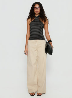 front view of model wearing Princess Polly Dolley Star Stitch Mid Rise Wide Leg Jean Ecru Mid Rise Jeans 