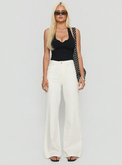 front view of model wearing Princess Polly Goldie High Rise Wide Leg Jeans White High Rise Jeans 
