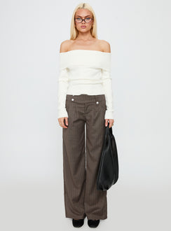 front view of model wearing Princess Polly Briellea Thick Waistband Pant Pinstripe Low Rise Pants 