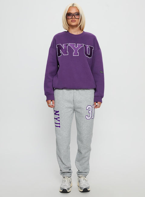 front view of model wearing Princess Polly NYU Basic Sweatpants Heather Grey Mid Rise Pants 